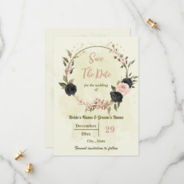 Rosa und schwarze Blume botanische Hochzeit Save The Date