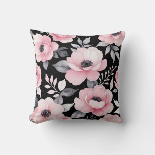 Rosa und schwarze Blumenkunst Kissen
