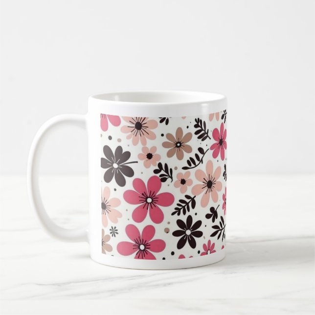 Rosa und schwarze Blumentasse Kaffeetasse (Links)