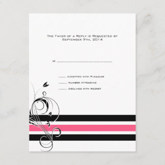 Rosa und schwarze Blütenbars Hochzeit RSVP Karte