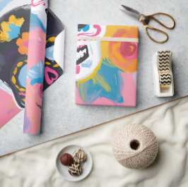 Rosa und schwarze Blütendia de Muertos Geschenkpapier
