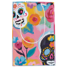 Rosa und schwarze Blütendia de Muertos Mittlere Geschenktüte
