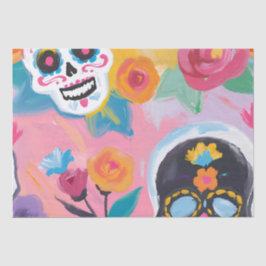 Rosa und schwarze Blütendia de Muertos Seidenpapier