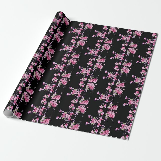 Rosa und schwarze Blütenkirsche Blossom    Geschenkpapier (Ungerollt)