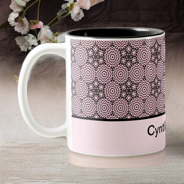 Rosa und schwarze Box Mandala Grafik Design Zwei-T Zweifarbige Tasse (Von Creator hochgeladen)