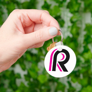 Rosa und schwarze Buchstaben R Schlüsselanhänger