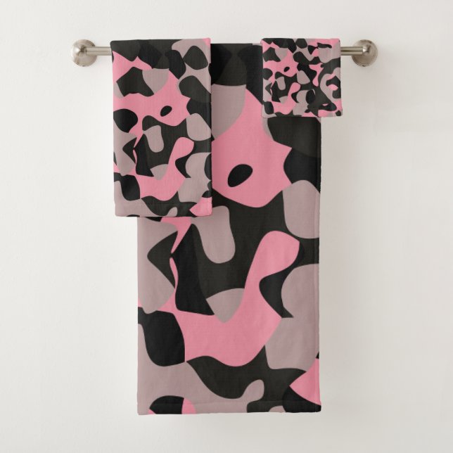 Rosa und schwarze Camouflage Badhandtuch Set (Insitu)