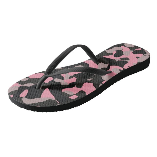Rosa und schwarze Camouflage Flip Flops (Schrägansicht)