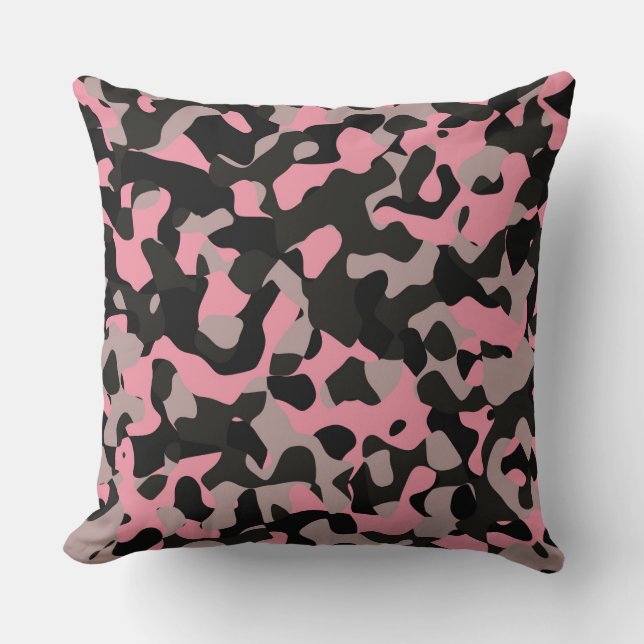 Rosa und schwarze Camouflage Kissen (Vorderseite)