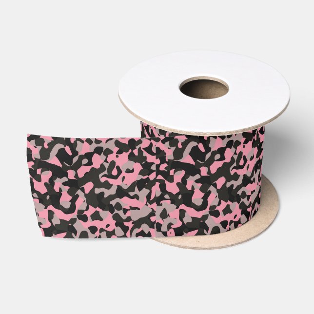 Rosa und schwarze Camouflage Satinband (Spule)