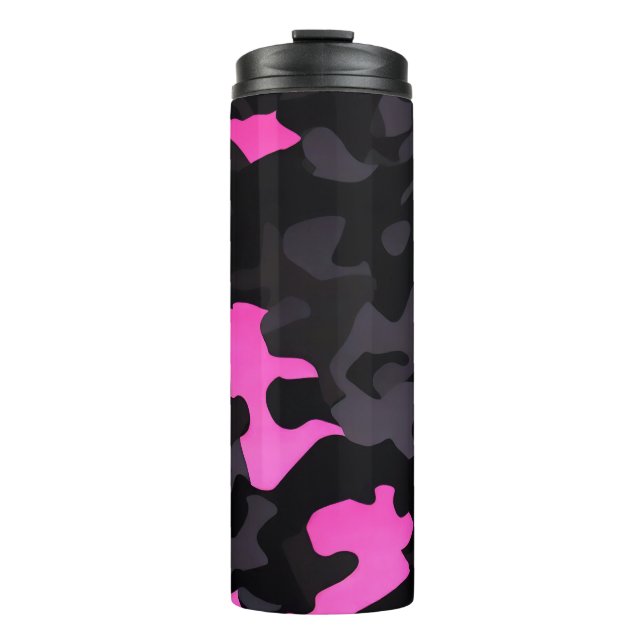 Rosa und schwarze Camouflage Thermosbecher (Vorderseite)