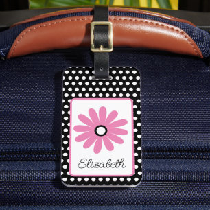 Rosa und schwarze Daisy mit weißen Punkten Gepäckanhänger
