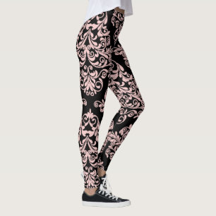 Rosa und schwarze Damaske Elegant Leggings