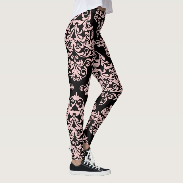 Rosa und schwarze Damaske Elegant Leggings (Rechts)