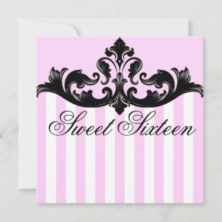 Rosa und schwarze Damaske Geburtstagsfeier Einladung