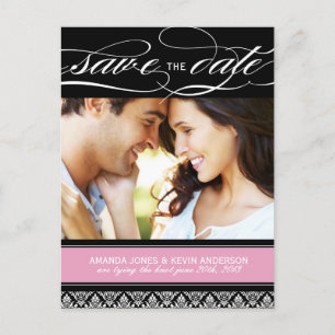 Rosa und schwarze Damast Save the Date Ankündigungspostkarte