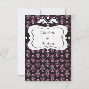 Rosa und schwarze Damast 'Save the Date'-Karten Save The Date