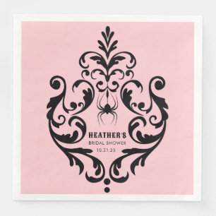 Rosa und schwarze Damast-Spinne   Brautparty Serviette