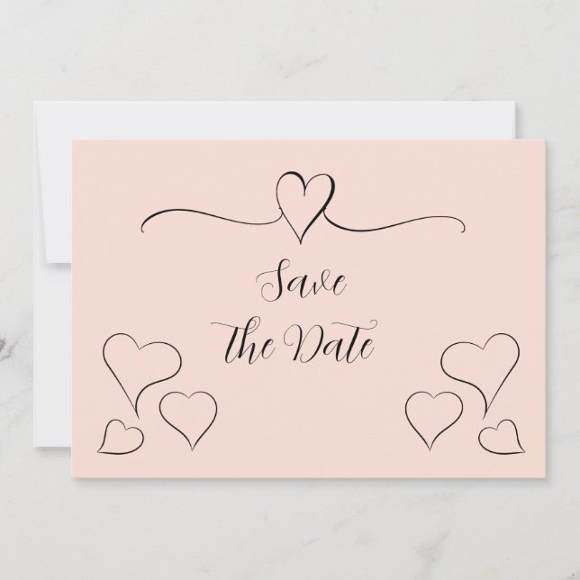 Rosa und schwarze Extravagante kalligraphische Her Save The Date (Vorderseite)