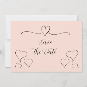 Rosa und schwarze fancy Kalligrafie-Herzen Save The Date