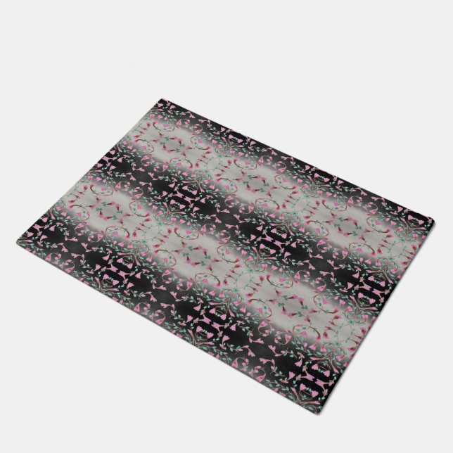 Rosa und schwarze Farbe Gemustert Fußmatte (Schrägansicht)