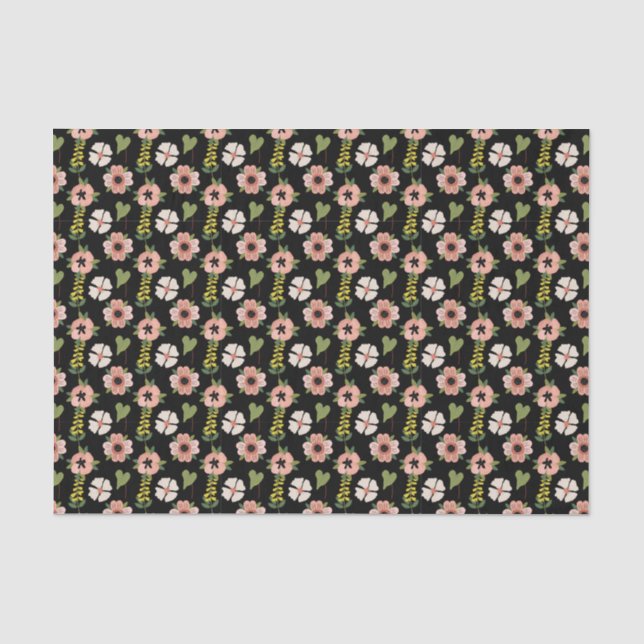 Rosa und schwarze Flora Seidenpapier (Vorderseite)