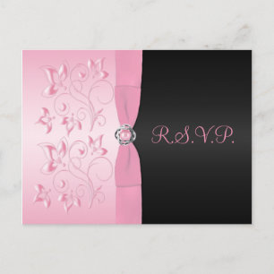 Rosa und schwarze florale R.S.V.P.-Postkarte Einladungspostkarte