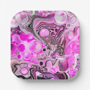 Rosa und schwarze Flüssigkeits-Kunst Pour Painting Pappteller
