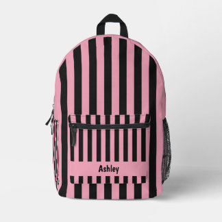 Rosa und schwarze gestreifte Kawaii Bedruckter Rucksack