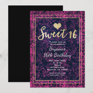 Rosa und schwarze Goldene Sweet 16 moderne Party-E Einladung