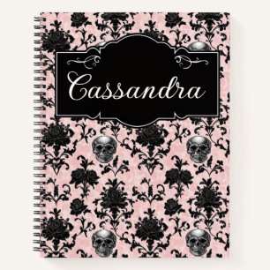 Rosa und schwarze gotische Totenköpfe und Rosen Pe Notizbuch