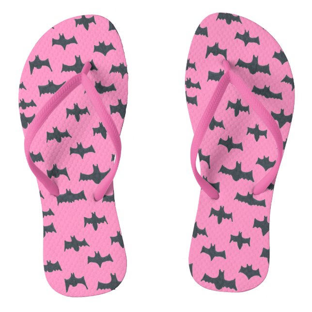 Rosa und schwarze Halloween-Fledermäuse Flip Flops (Fußbett)