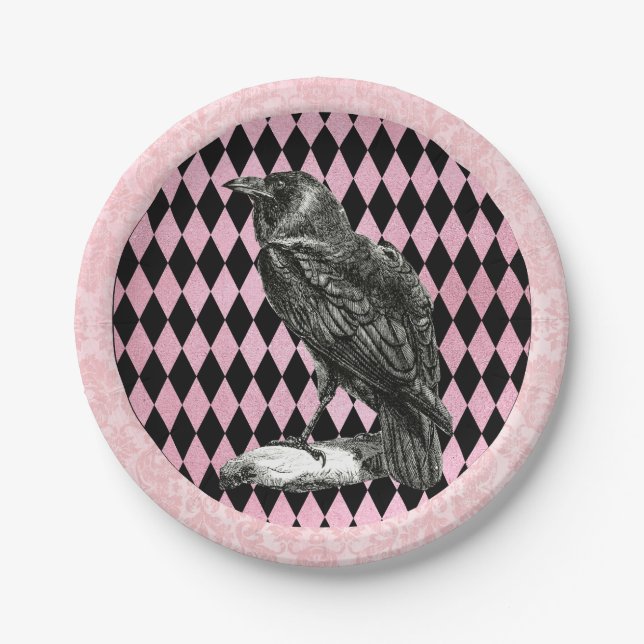 Rosa und schwarze Harlequin und Raven Pappteller (Vorderseite)