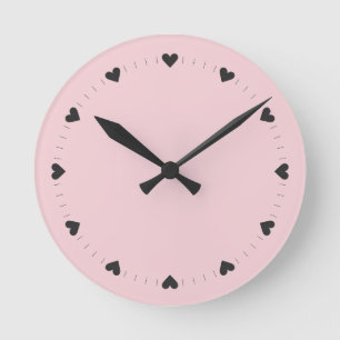 Rosa und schwarze Herz-Tick-Marken-Wand Runde Wanduhr