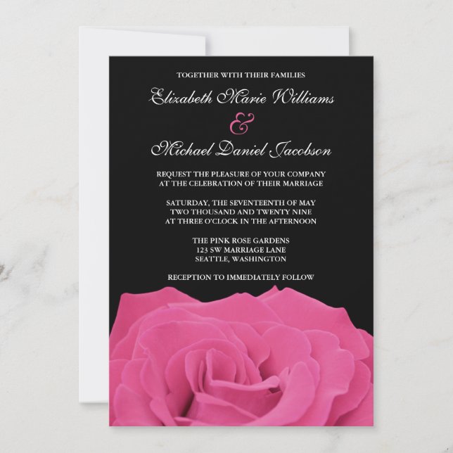 Rosa und Schwarze Hochzeit Einladung (Vorderseite)