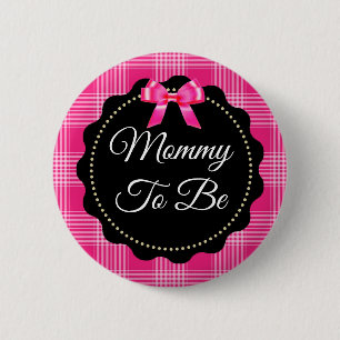 Rosa und schwarze Karierte Mommy als Button