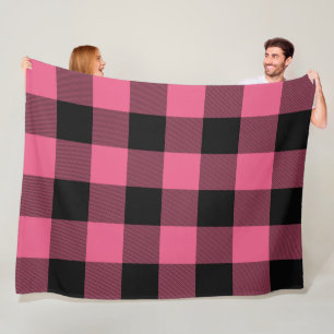 Rosa und schwarze karierte Quadrate Buffalo Plaid Fleecedecke