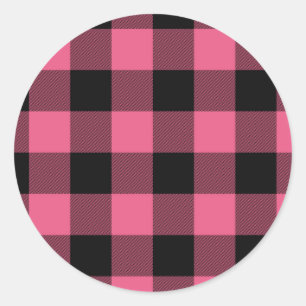 Rosa und schwarze karierte Quadrate Buffalo Plaid Runder Aufkleber