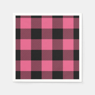 Rosa und schwarze karierte Quadrate Buffalo Plaid Serviette
