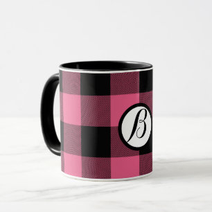 Rosa und schwarze karierte Quadrate Buffalo Plaid Tasse
