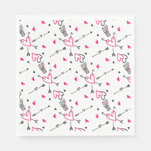 Rosa und schwarze Love Hearts Arrows Hochzeitsfeie Serviette