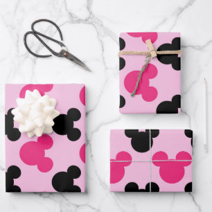 Rosa und schwarze Maus Ohren Geschenkpapier Set