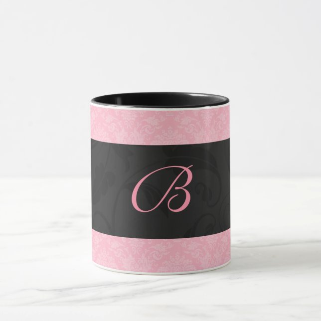 Rosa und schwarze Mit Monogramm Frauenmatte Tasse (Zentrum)