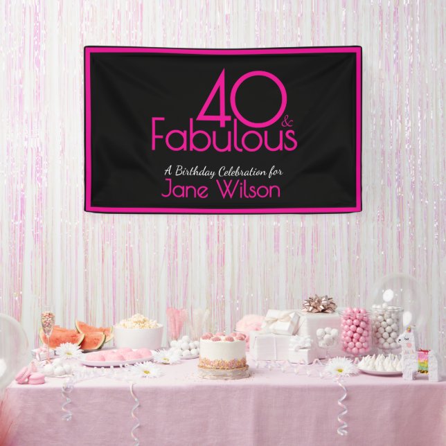 Rosa und schwarze moderne 40-fabelhafte Geburtstag Banner (Party)