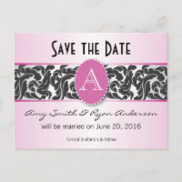 Rosa und schwarze Monogramm, Save the Date Vintag