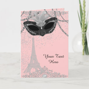 Rosa und schwarze Pariser Maskenparty Karte