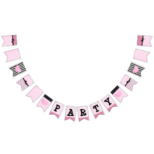 Rosa und schwarze Party-Fahne Wimpelkette