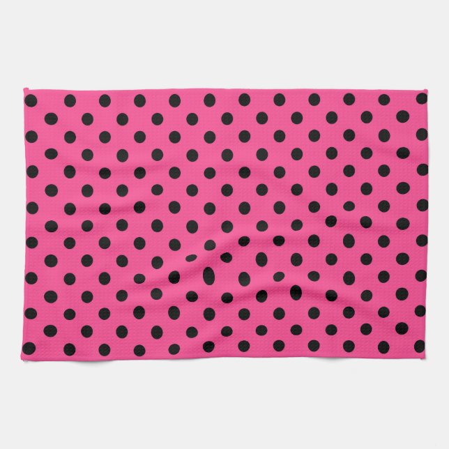 Rosa und schwarze Polka-Punkte Geschirrtuch (Horizontal)
