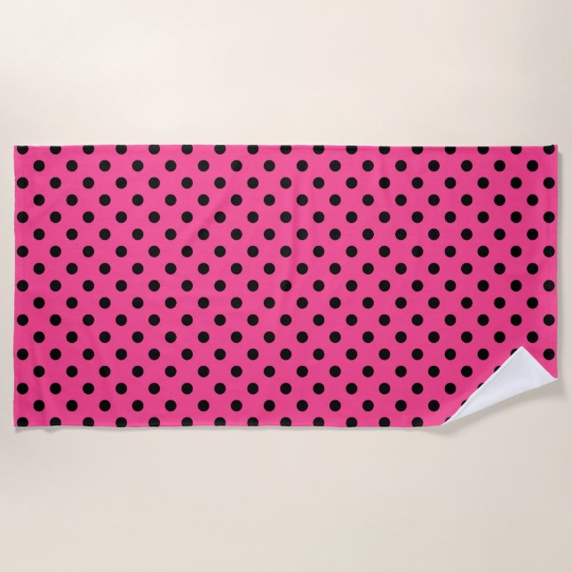 Rosa und schwarze Polka-Punkte Strandtuch (Vorderseite)