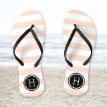 Rosa und schwarze Preppy Streifen Monogramm Flip Flops<br><div class="desc">Maßgeschneiderte,  bedruckte Flop-Sandalen mit einem preppy-nautical-Stripe-Muster und einem eigenen Monogramm oder einem anderen Text in einem Circle-Rahmen. Klicken Sie auf Anpassen,  um Schriftart und Farben zu ändern oder eigene Bilder hinzuzufügen,  um ein einzigartiges Design zu erstellen!</div>